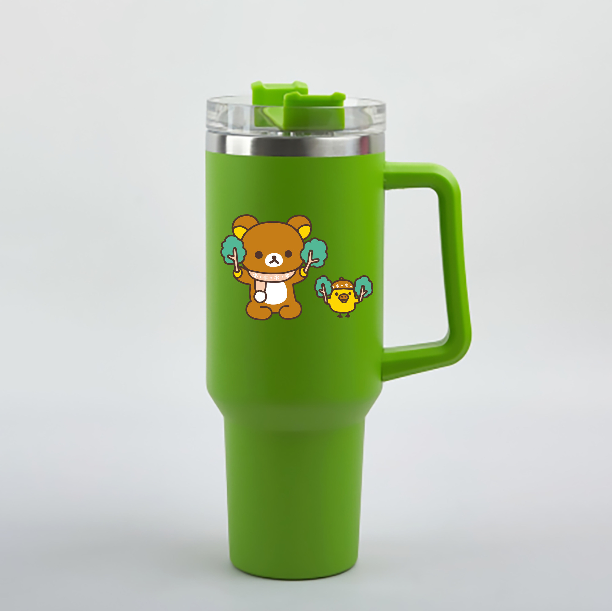 （画像用） リラックマ リラックマ キイロイトリ Rilakkuma Korilakkuma Kiiroitori 1200mL車用タンブラー - クリスタルステッカー（プラスチックストロー付き）